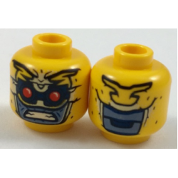 Minifigure, Head Alien Parademon Helmet with Bright Light Yellow Markings, Black Goggles with Red Lenses, Sand Blue Skin Pattern