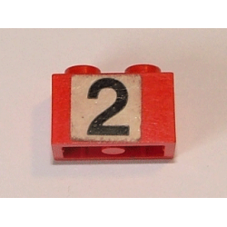 Brick 1 x 2 with Black '2' on White Background Pattern (Sticker) - Set 148