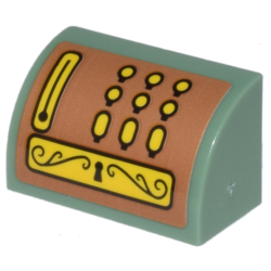 Slope, Curved 1 x 2 with Bottom Stud Holder with Cash Register, Yellow Buttons and Keyhole Plate on Medium Nougat Background Pattern (Sticker) - Set 41732 Slope, Curved 1 x 2 with Bottom Stud Holder with Cash Register, Yellow Buttons and Keyhole Plate on Medium Nougat Background Pattern (Sticker) - Set 41732