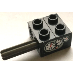 Stickered Assembly 2 x 2 x 1 with Dashboard, Speedometer and Gauges with Red Pointer Pattern (Sticker) - Set 8408 - 2 Technic, Brick 1 x 2 with Holes, 1 Technic, Pin with Short Friction Ridges, 1 Technic, Axle 3L with Stud