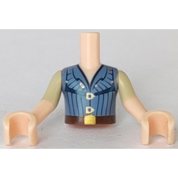 Torso Mini Doll Boy Sand Blue Vest with Gold Fasteners and Belt Buckle Pattern, Light Nougat Arms with Hands with Tan Short Sleeves