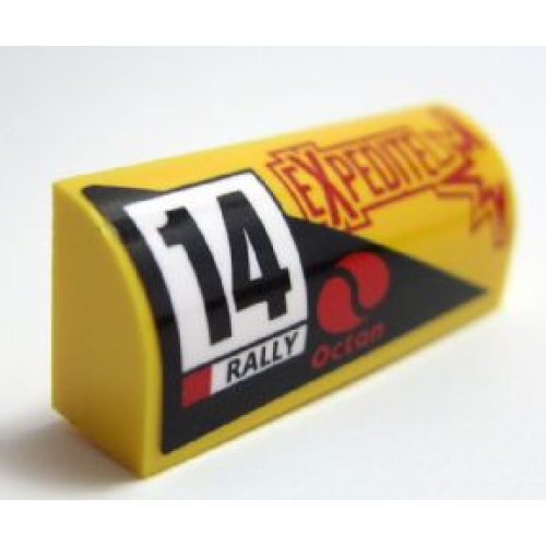 Деталь LEGO 6191pb012R Slope, Curved 1 x 4 x 1 1/3 with Number 14, Rally, Octan and 'EXPEDITE' Pattern Model Right Side (Sticker) - Set 60113