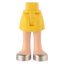 Mini Doll Hips and Skirt with Molded Light Nougat Legs and Printed Silver Open Top Shoes Pattern - Thin Hinge - Yellow