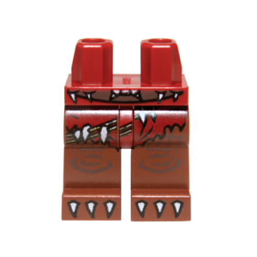 Деталь LEGO 970c88pb09 Hips and Reddish Brown Legs with Dark Red Loincloth, Belt with White Spikes and White Claws Pattern