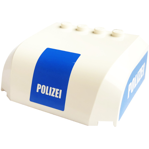 Деталь LEGO 61484pb011 Windscreen 5 x 6 x 2 Curved Top Canopy with 4 Studs with White 'POLIZEI' on Blue Pattern on Front and Both Sides (Stickers) - Set 7743