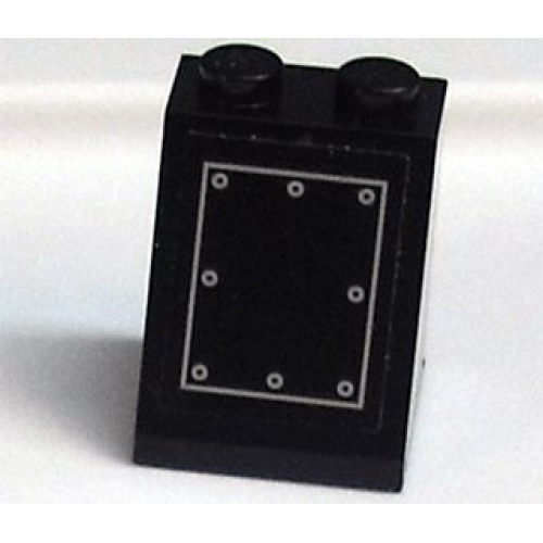 Деталь LEGO 3678apb15 Slope 65 2 x 2 x 2 without Bottom Tube with Silver Rectangle and 8 Circles Pattern (Sticker) - Sets 3740 / 3741 / 10205 / 4186868