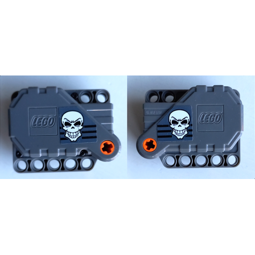 Деталь LEGO 12787c01pb03 Pullback Motor 6 x 5 x 3 with White Skull and Black Stripes Pattern on Both Sides (Stickers) - Set 42106