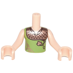 Torso Mini Doll Boy Lime Shirt with Copper Shoulders and Leaf Pattern, Light Nougat Arms with Hands with Dark Orange Elves Tattoo