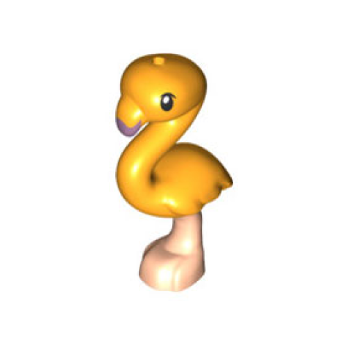 Деталь LEGO 67430pb06 Bird, Flamingo, Friends Style with Molded Light Nougat Legs and Printed Black Eyes and Metallic Pink Beak Pattern - Bright Light Orange
