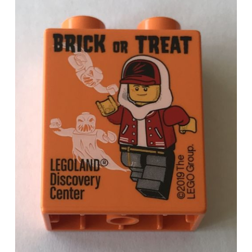 Деталь LEGO 4066pb755 Duplo, Brick 1 x 2 x 2 with 2019 Brick or Treat LEGOLAND Discovery Center Pattern