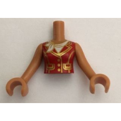 Torso Mini Doll Woman Red Top with Gold Pockets, Buttons and Trim, White Scarf Pattern, Medium Nougat Arms with Hands