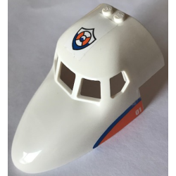 Aircraft Fuselage Forward Top Curved 6 x 10 x 4 with 5 Window Panes with Coast Guard Logo on Top and Blue Stripe on Orange Triangle with '01' Pattern on Both Sides (Stickers) - Set 60164 Aircraft Fuselage Forward Top Curved 6 x 10 x 4 with 5 Window Panes with Coast Guard Logo on Top and Blue Stripe on Orange Triangle with '01' Pattern on Both Sides (Stickers) - Set 60164