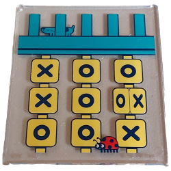 Glass for Window 1 x 6 x 6 Flat Front with Black and Yellow Tic Tac Toe Game, Dark Turquoise Frame and Animal, Red Ladybug Pattern