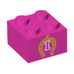 Brick 2 x 2 with Gold Horseshoe with Hearts and White Number 1 Outline Pattern