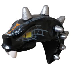 Minifigure, Head, Modified Snake with Silver Horns and Orange Scales Pattern (Skalidor)
