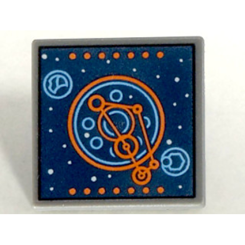 Деталь LEGO 15210pb008 Road Sign 2 x 2 Square with Open O Clip with Blue and Orange Space Screen Pattern