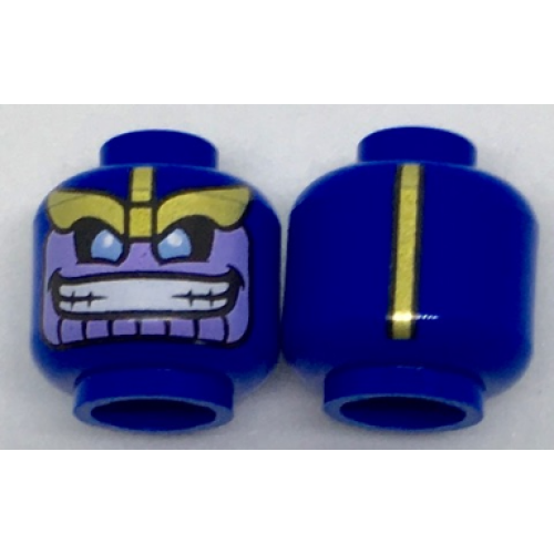 Деталь LEGO 3626pb1850 Minifigure, Head Alien with Gold Eyebrows, Lavender Face with Wide Grin and Gold Stripe on Back Pattern