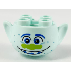 Minifigure, Head, Modified Trolls with Blue Eyebrows and Eyes, Lime Nose, Metallic Light Blue Dots, Open Mouth Smile with Top Teeth Pattern Minifigure, Head, Modified Trolls with Blue Eyebrows and Eyes, Lime Nose, Metallic Light Blue Dots, Open Mouth Smile with Top Teeth Pattern