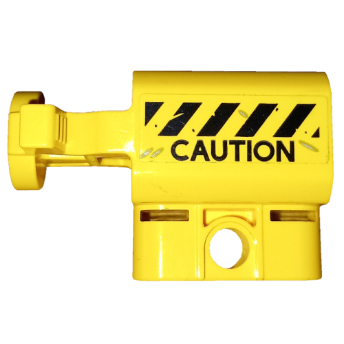 Деталь LEGO 35456pb001 Projectile Launcher Part, Net Shooter Canister with Black and Yellow Danger Stripes and 'CAUTION' Pattern (Sticker) - Set 75926