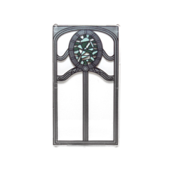 Glass for Window 1 x 4 x 6 with Ornate Silver Frame and Dark Green and Sand Green Oval Stained Glass Pattern
