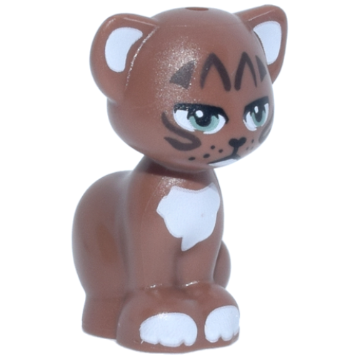 Деталь LEGO 11602pb16 Cat, Friends Style, Sitting with Sand Green Eyes, Dark Brown Facial Markings, Black Nose and Whisker Dots, and White Auricles, Chin, Chest and Paws Pattern (Peri)