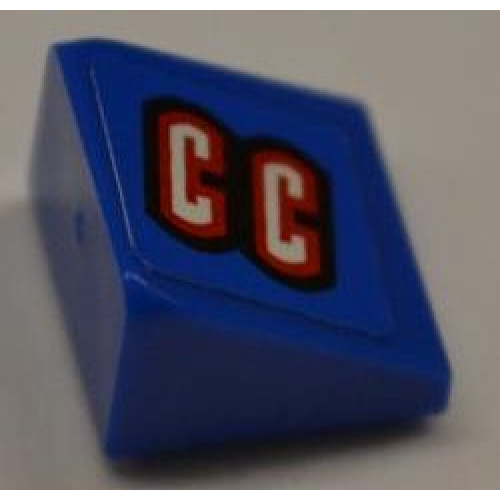 Деталь LEGO 54200pb037L Slope 30 1 x 1 x 2/3 with 'CC' on Blue Background Pattern Model Left (Sticker) - Set 8198