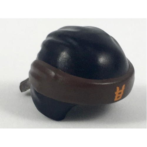Деталь LEGO 24496pb09 Minifigure, Headgear Ninjago Wrap Type 3 with Molded Dark Brown Bandana and Knot and Printed Orange Ninjago Logogram Letter E Pattern