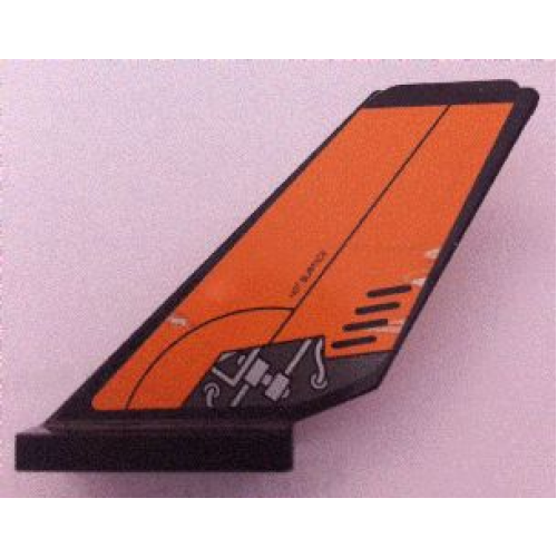 Деталь LEGO 6239pb002 Tail Shuttle with 'HOT SURFACE' and Mechanical Rods on Orange Background Pattern on Both Sides (Stickers) - Set 8634