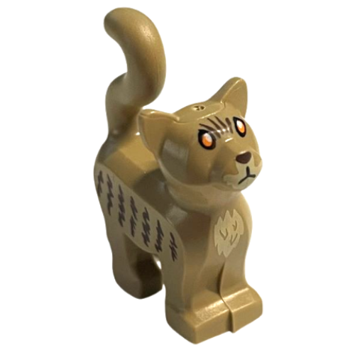 Деталь LEGO 13786pb07 Cat, Standing with Orange Eyes, Dark Brown Nose and Stripes, Tan Muzzle and Chest Pattern (HP Mrs. Norris)
