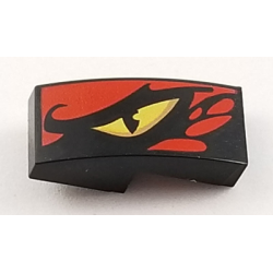 Slope, Curved 2 x 1 x 2/3 with Yellow Dragon Eye and Red Scales Pattern Model Left Side Slope, Curved 2 x 1 x 2/3 with Yellow Dragon Eye and Red Scales Pattern Model Left Side