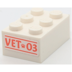 Brick 2 x 3 with Coral 'VET 03' and Paw Print Pattern on End (Sticker) - Set 41442 Brick 2 x 3 with Coral 'VET 03' and Paw Print Pattern on End (Sticker) - Set 41442