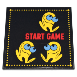 Tile 6 x 6 with Bottom Tubes with Red 'START GAME' and Yellow PAC-MAN Characters with Medium Blue Eyes and Dotted Border Pattern (Sticker) - Set 10323