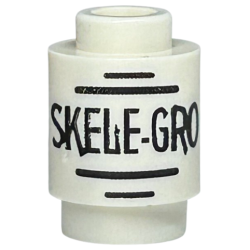 Brick, Round 1 x 1 with Black 'SKELE-GRO' and Lines Pattern Brick, Round 1 x 1 with Black 'SKELE-GRO' and Lines Pattern