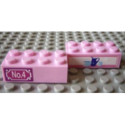 Brick 2 x 4 with 'No.4' and Jug and Bowls Pattern (Stickers) - Set 7586