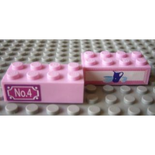 Деталь LEGO 3001pb073 Brick 2 x 4 with 'No.4' and Jug and Bowls Pattern (Stickers) - Set 7586