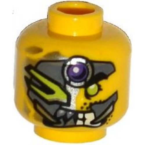 Деталь LEGO 3626pb1315 Minifigure, Head Alien with Metal Mask, Purple Jewel, Green Eye, Pointed Teeth Pattern