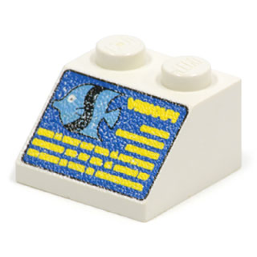 Деталь LEGO 3039p58 Slope 45 2 x 2 with Blue Screen with Medium Blue Fish and Yellow Lines Pattern