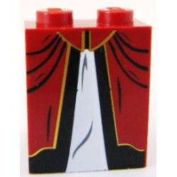 Slope 65 2 x 2 x 2 with Bottom Tube with Minifigure Dress / Skirt / Robe, White Panel with Black and Gold Trim Pattern