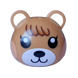 Minifigure, Head, Modified Squirrel / Cub with Ears with Molded Tan Auricles and Printed Black Eyes, Nougat Cheeks, White Muzzle and Dark Orange and Reddish Brown Fur Pattern