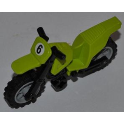 Motorcycle Dirt Bike with Black Chassis (Long Fairing Mounts) and Light Bluish Gray Wheels with Number 6 Pattern (Sticker) - Set 4433 Motorcycle Dirt Bike with Black Chassis (Long Fairing Mounts) and Light Bluish Gray Wheels with Number 6 Pattern (Sticker) - Set 4433