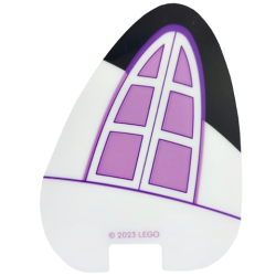 Plastic Part for Set 10788 - White Cat Ear with Black Tip, Medium Lavender Window with Dark Purple Outline Pattern
