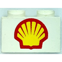 Brick 1 x 2 with Large Shell Logo Pattern - Surface Print Brick 1 x 2 with Large Shell Logo Pattern - Surface Print