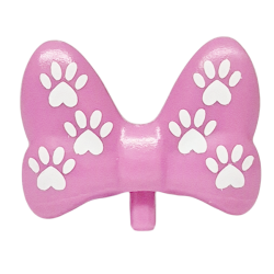 Minifigure, Bow Large with Small Pin with White Paw Prints on Front and Back Pattern