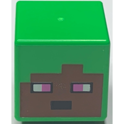 Minifigure, Head, Modified Cube with Pixelated Reddish Brown Face, Black Mouth, and White and Dark Pink Eyes Pattern (Minecraft Baker)