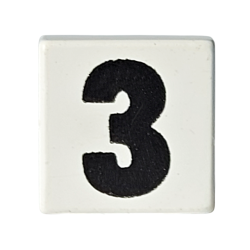 Tile 1 x 1 with Black Number 3 Bold Pattern - White Tile 1 x 1 with Black Number 3 Bold Pattern - White