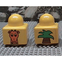 Primo Brick 1 x 1 with Giraffe Head and Top of Palm Tree Pattern on Opposite Sides