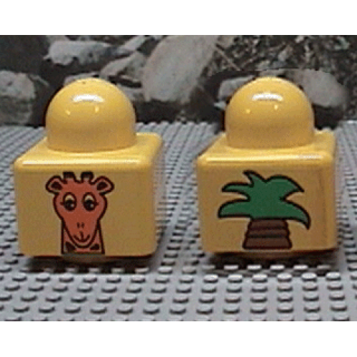 Деталь LEGO 31000pb07 Primo Brick 1 x 1 with Giraffe Head and Top of Palm Tree Pattern on Opposite Sides