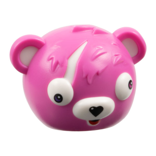 Деталь LEGO 105647pb01 Minifigure, Headgear Mask Bear Rounded with Molded White Auricles, Eyes, Muzzle and Scar and Printed Black Heart Nose, Red Tongue, Magenta Left Eye and Dark Purple Right Eye Pattern