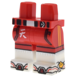 Hips and Legs with Molded White Lower Legs / Boots and Printed Black Belt, Pockets, and Boot Tips, Bright Light Orange Wings and Stripes, White Chinese Logogram '天' (Sky) Pattern Hips and Legs with Molded White Lower Legs / Boots and Printed Black Belt, Pockets, and Boot Tips, Bright Light Orange Wings and Stripes, White Chinese Logogram '天' (Sky) Pattern