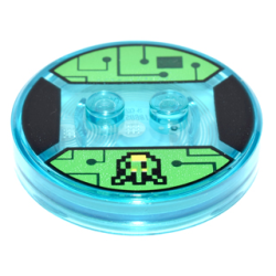 Dimensions Toy Tag 4 x 4 x 2/3 with 2 Studs and Trans-Light Blue Bottom with Pixelated Black and Yellow Alien and Dark Green Circuitry on Bright Green Background Pattern (Gamer Kid)